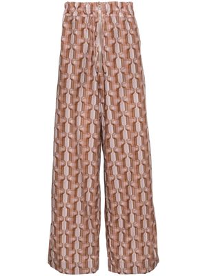 DRIES VAN NOTEN abstract-print poplin-texture trousers - Pink
