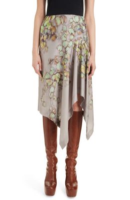 Dries Van Noten Axo Floral Print Asymmetric Silk Skirt in Grey 802