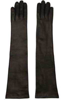 Dries Van Noten Black Long Leather Gloves