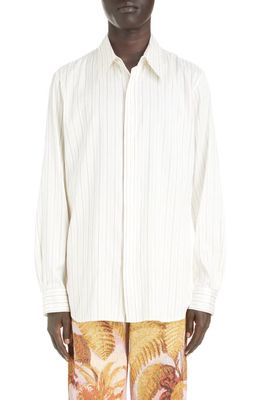 Dries Van Noten Carvie Stripe Silk & Cotton Button-Up Shirt in Ecru 605