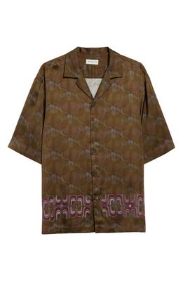Dries Van Noten Cassi Embroidered Boxy Fit Camp Shirt in Khaki 606