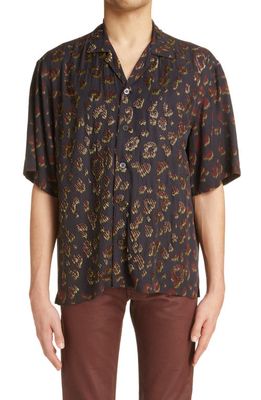 Dries Van Noten Cassie Beaded Leopard Print Button-Up Shirt in Black