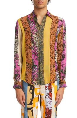 Dries Van Noten Celdon Patch Floral Button-Up Shirt in Kaki