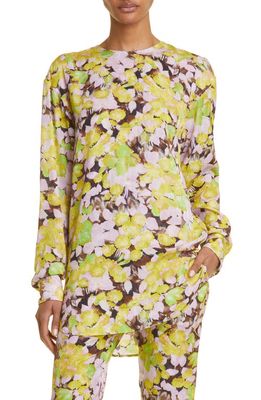 Dries Van Noten Chado Floral Long Sleeve High-Low Blouse in Yellow