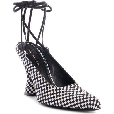 Dries Van Noten Check Ankle Tie Pump in Black