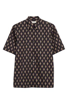 Dries Van Noten Clasen Abstract Print Cotton Button-Up Shirt in Petrol 508