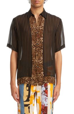 Dries Van Noten Clasen Stripe Short Sleeve Button-Up Shirt in 900 - Black