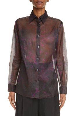 Dries Van Noten Clavelly Sheer Silk Organza Button-Up Shirt in Dessin C 977