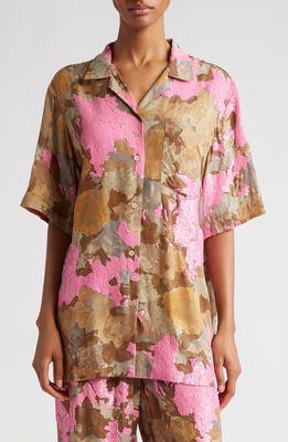 Dries Van Noten Clive Floral Sequin Short Sleeve Button-Up Shirt in Pink 305