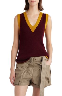 Dries Van Noten Contrast Trim Wool Blend Sweater Vest in Wine 355