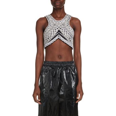 Dries Van Noten Cora Embroidered Crop Top in Black