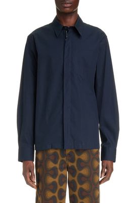 Dries Van Noten Corran Long Sleeve Cotton Zip Front Shirt in Midnight 511