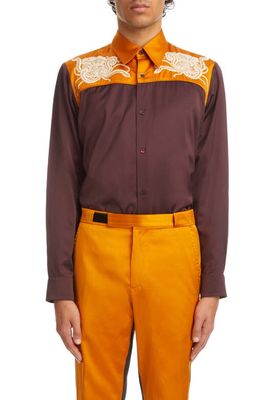 Dries Van Noten Corton Embroidered Colorblock Button-Up Shirt in 357 - Auber