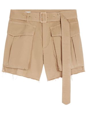 DRIES VAN NOTEN Cropped leather cargo shorts - Neutrals