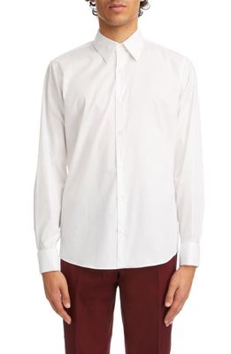 Dries Van Noten Curle Button-Up Tuxedo Shirt in White