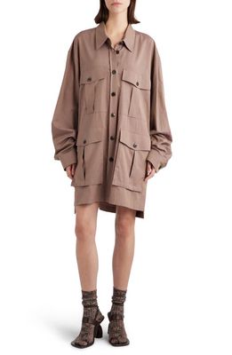 Dries Van Noten Dabar Cargo Pocket Long Sleeve Cotton Shirtdress in Smoke 306