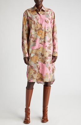Dries Van Noten Dayley Floral Long Sleeve Shirt Dress in Pink 305