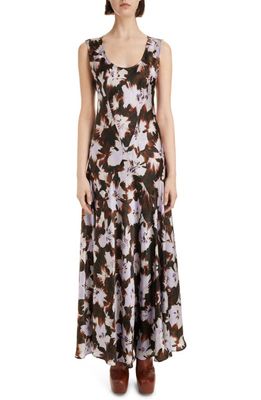 Dries Van Noten Deffi Pieced Floral Print Silk Crêpe de Chine Maxi Dress in Brown 703