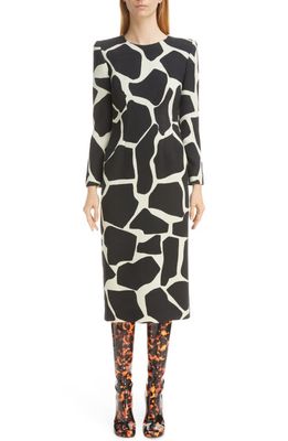 Dries Van Noten Delavina Giraffe Print Wool Sheath Dress in Black 900