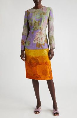 Dries Van Noten Delavina Poppy Print Long Sleeve Jacquard Dress in Orange 353