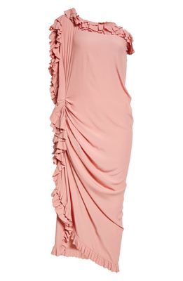 Dries Van Noten Dinas One-Shoulder Ruffle Dress in Old Rose 301