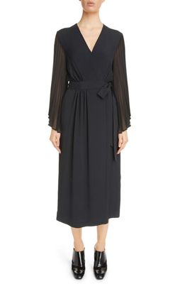 Dries Van Noten Dooley Pleated Long Sleeve Crepe Dress in Black 900