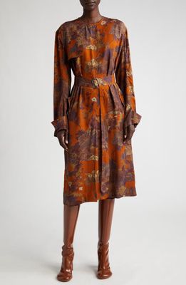 Dries Van Noten Dosana Floral Long Sleeve Coat Dress in Rust 701