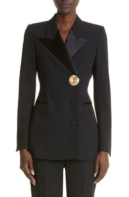 Dries Van Noten Double Breasted Fitted Tuxedo Jacket in Black