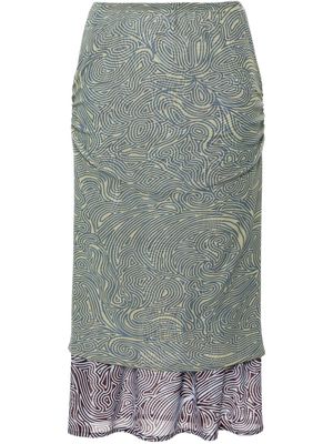 DRIES VAN NOTEN double-layered abstract-print skirt - Green