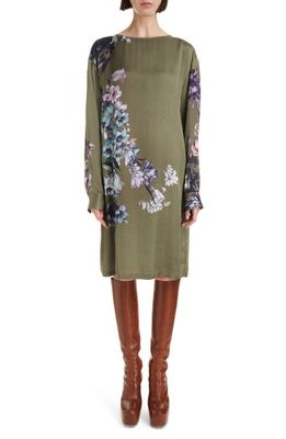 Dries Van Noten Duzco Placed Hydrangea Print Dress in Khaki 606