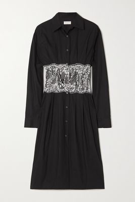 Dries Van Noten - Embroidered Cotton-poplin Midi Shirt Dress - Black