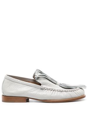 DRIES VAN NOTEN folded-fringes leather loafers - Grey