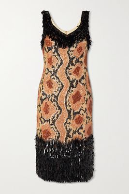 Dries Van Noten - Fringed Sequin And Bead-embellished Crepe Midi Dress - Neutrals