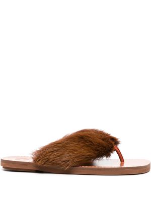 DRIES VAN NOTEN fur-trim leather flip flops - Brown