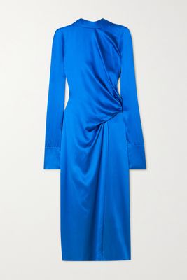 Dries Van Noten - Gathered Silk-satin Midi Dress - Blue