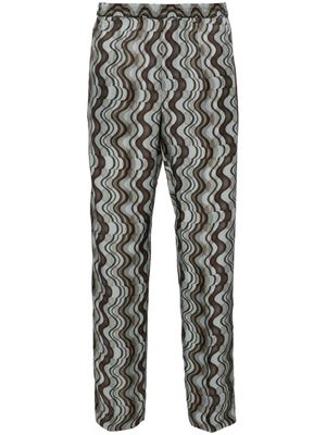 DRIES VAN NOTEN geometric-print satin trousers - Blue