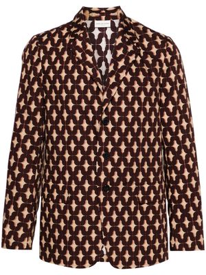 DRIES VAN NOTEN Graphic-Tile printed cotton blazer - Brown