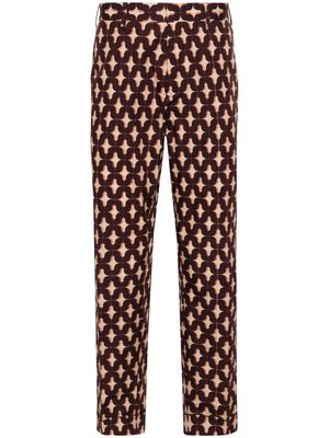 DRIES VAN NOTEN Graphic-Tile printed cotton tailored trousers - Brown