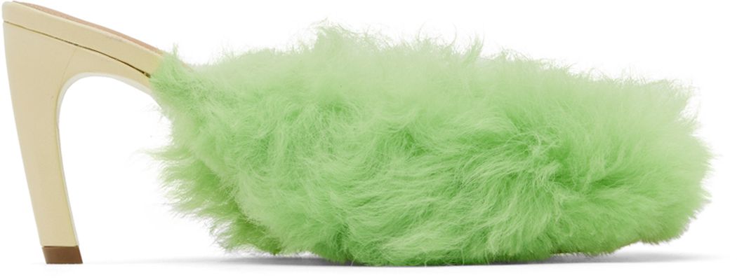 Dries Van Noten Green Furry Heels