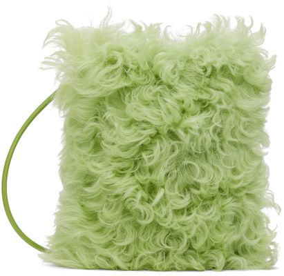 Dries Van Noten Green Shearling Small Shoulder Bag