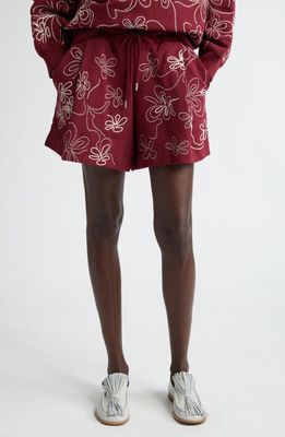 Dries Van Noten Hadio Embroidered Sweat Shorts in Burgundy