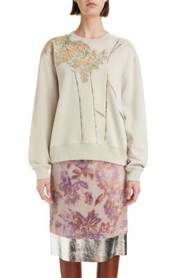 Dries Van Noten Haro Floral Embroidered Cotton Blend Sweatshirt in Cement