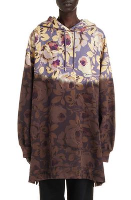 Dries Van Noten Hasper Dip Dye Floral Print Hoodie Dress in Purple 401