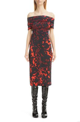 Dries Van Noten Hotmas Print Off the Shoulder Jersey Midi Dress in Red 352