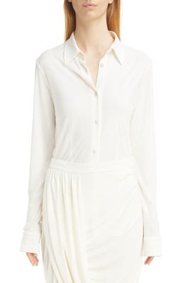 Dries Van Noten Huto Fitted Knit Button-Up Blouse in White 1