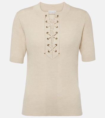 Dries Van Noten Lace-up ribbed-knit wool-blend top
