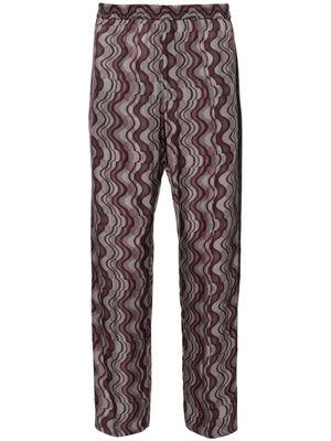 DRIES VAN NOTEN Layered Wave-print straight-leg trousers - Purple