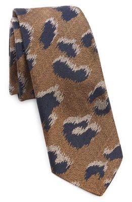 Dries Van Noten Leopard Jacquard Silk & Cotton Tie in Camel