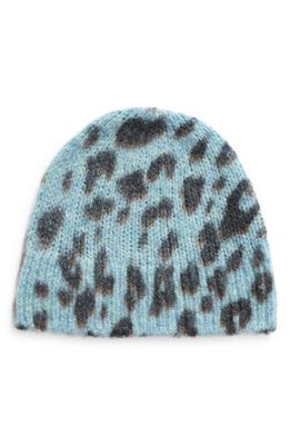 Dries Van Noten Leopard Print Alpaca & Merino Wool Blend Beanie in Light Blue 514