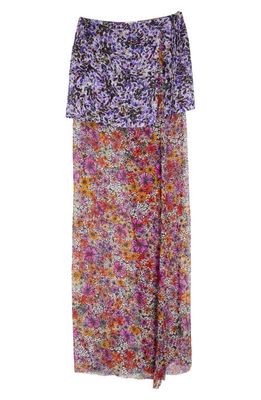 Dries Van Noten Mixed Floral Silk Maxi Wrap Skirt in Purple 401